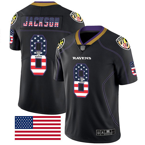 Baltimore Ravens Limited Black Men Lamar Jackson Jersey NFL Football #8 Rush USA Flag